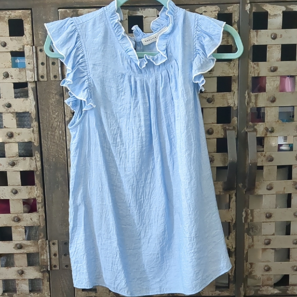 English Factory Sky Blue Ruffle Kids Dress